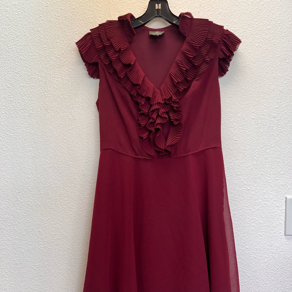 Adrianna Papell maroon pleat detail dress